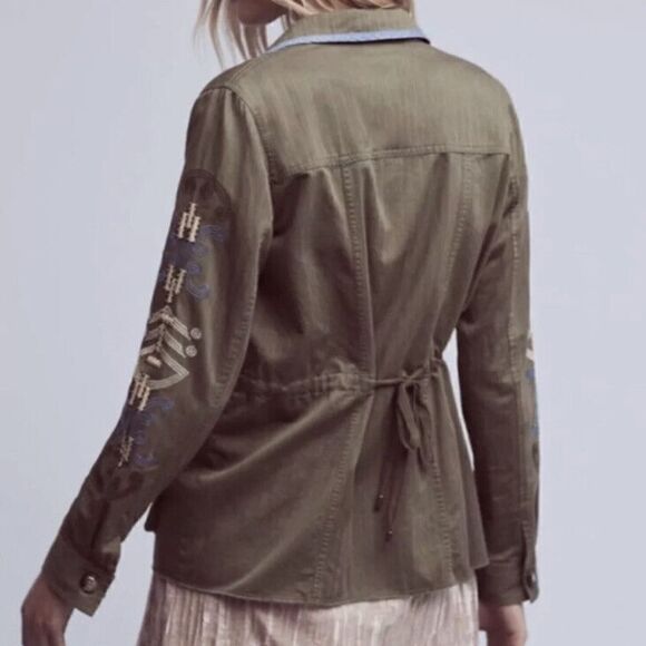 EUC Anthropologie Hei Hei Beaded Embroidered Olive Green Utility Jacket Sz SMALL - Picture 7 of 9